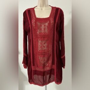 Johnny Was Alessandra crochet trim tunic blouse